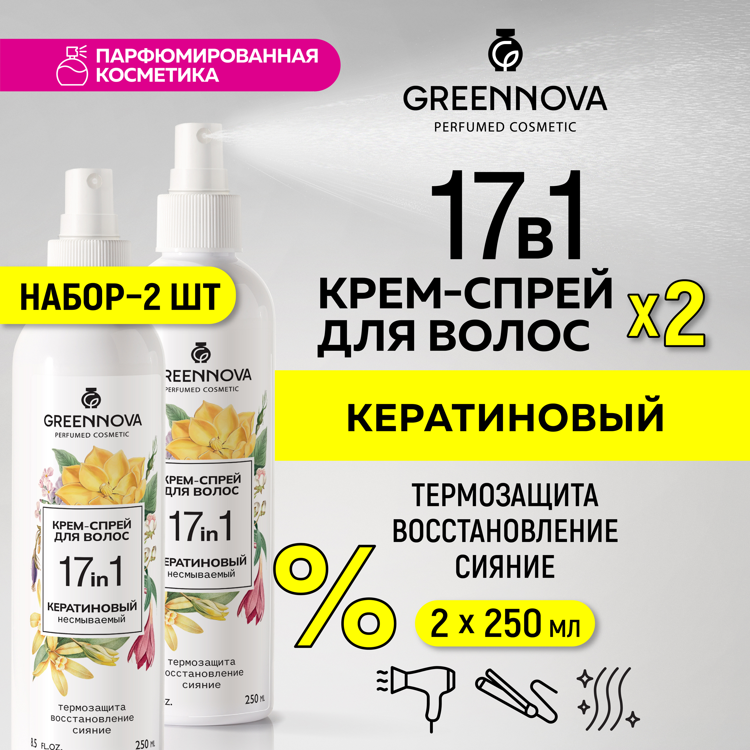 Крем-спрей для волос GREENNOVA многофункциональный 17 в 1 несмываемый 250 мл - 2 шт - фото 2