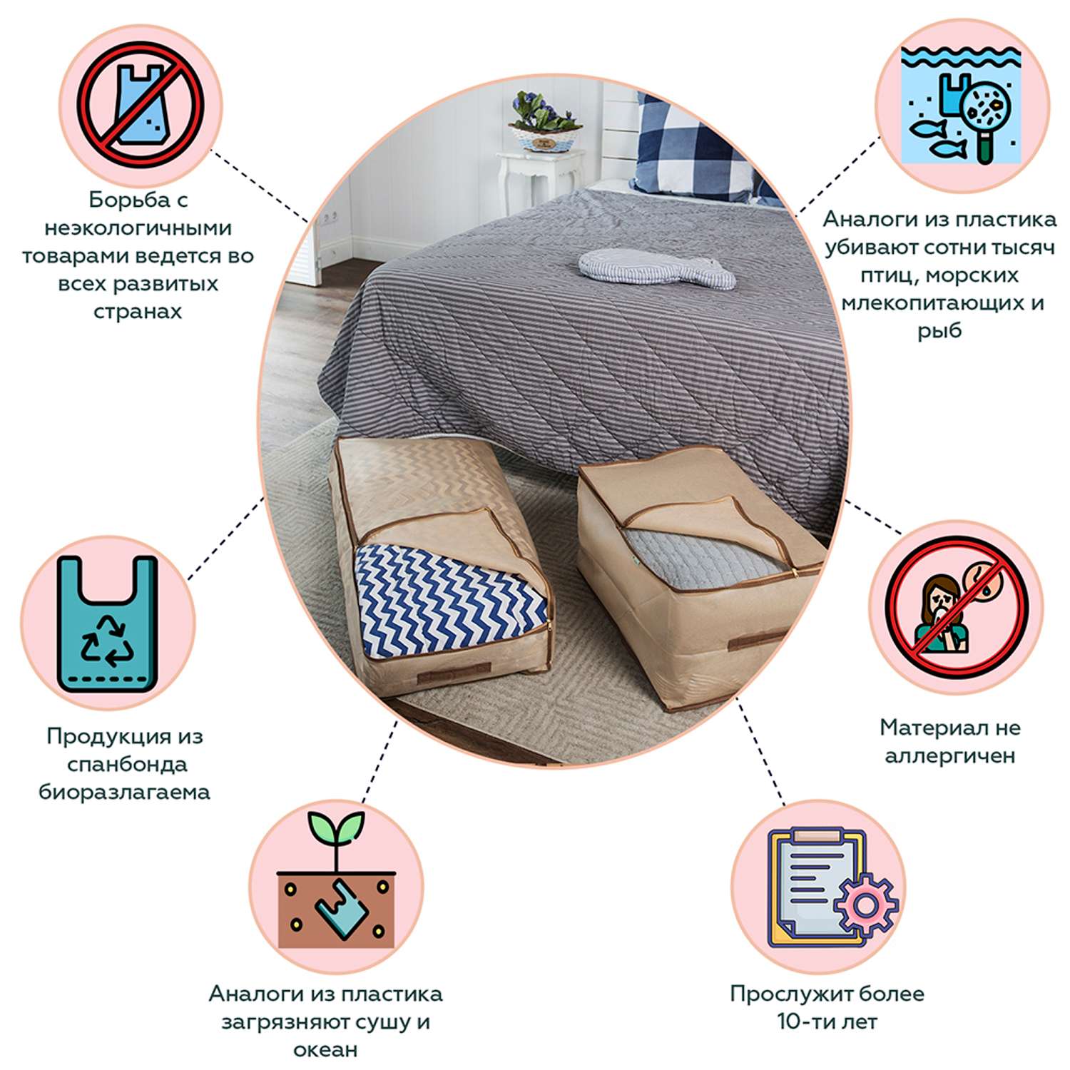 Органайзер Homsu для одеял подушек и постельного белья 60х40х30 см - фото 8