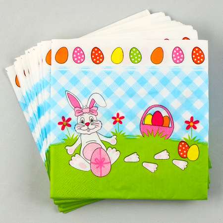 Салфетки Страна карнавалия бумажные «Белый кролик» с розовым бантиком 33х33 см набор 20 шт.