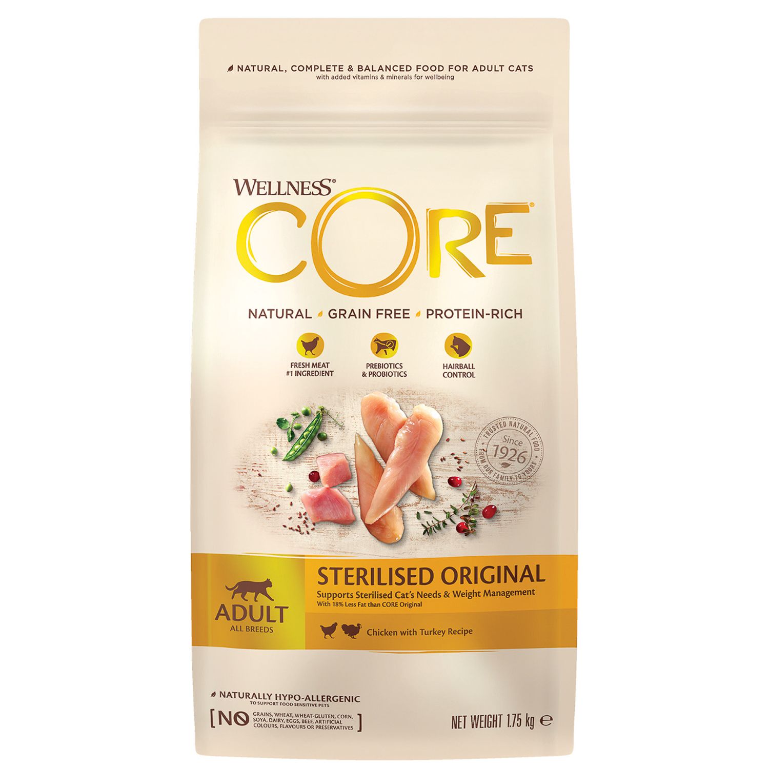 Сухой корм для кошек Wellness CORE 1.75 кг курица, индейка (для стерилизованных и кастрированных) - фото 4