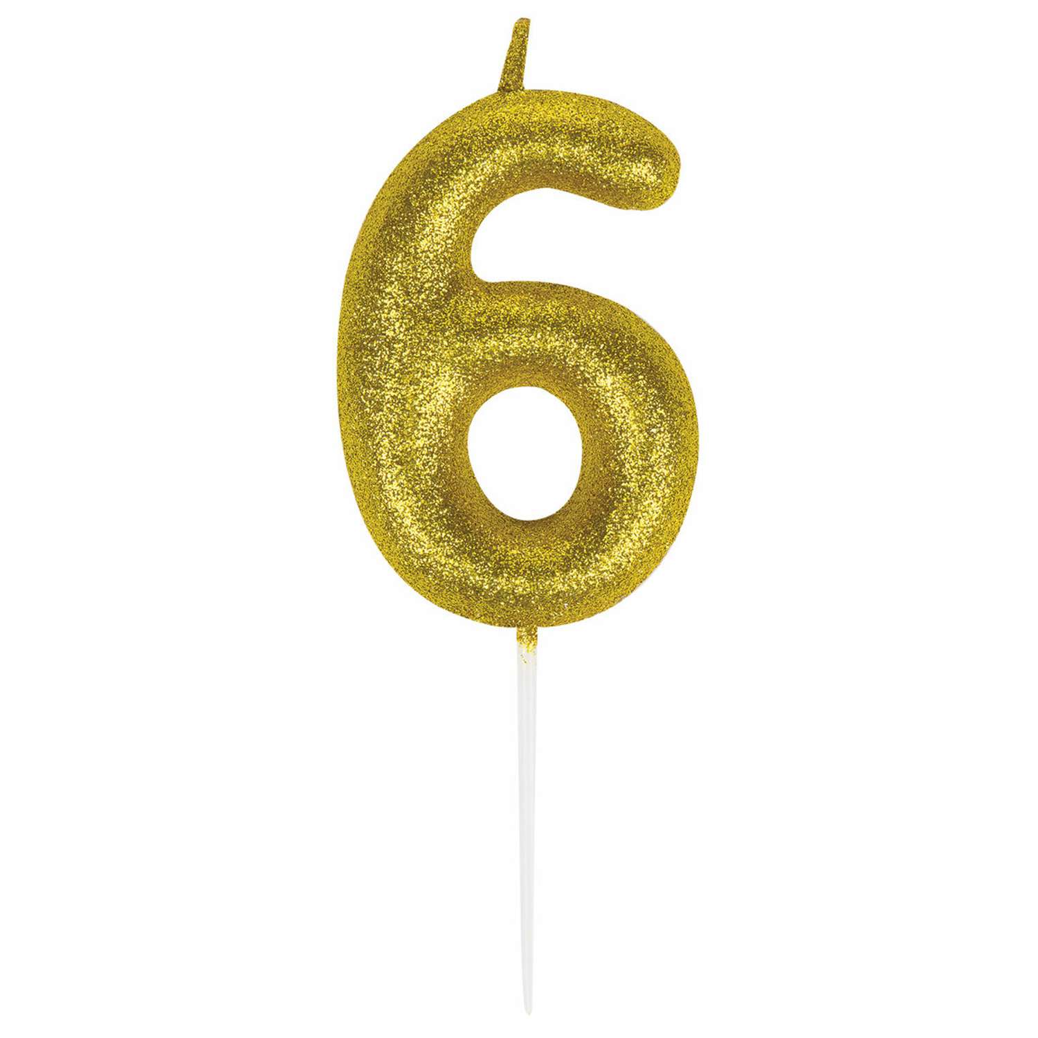 Свеча для торта Золотая сказка цифра 6 с глиттером 6 см на шпажке в блистере - фото 2