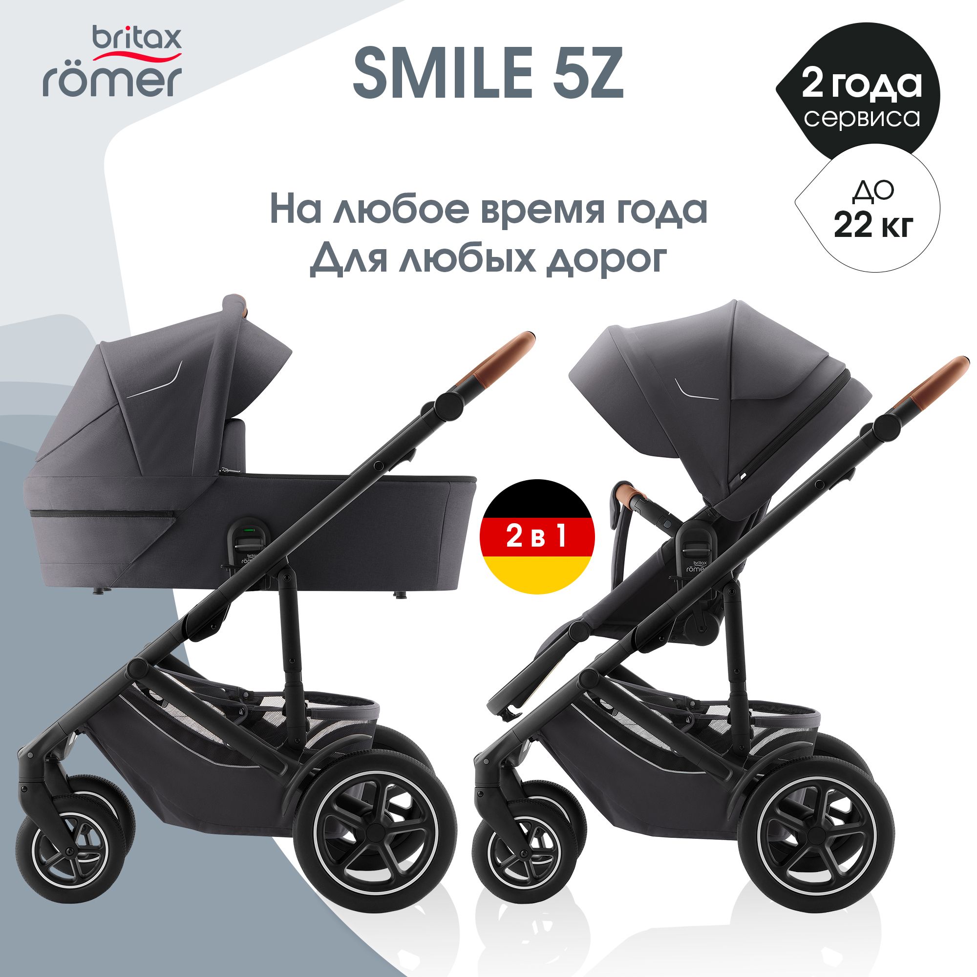 Коляска Britax Roemer 2 в 1 Smile 5Z Midnight Grey - фото 16