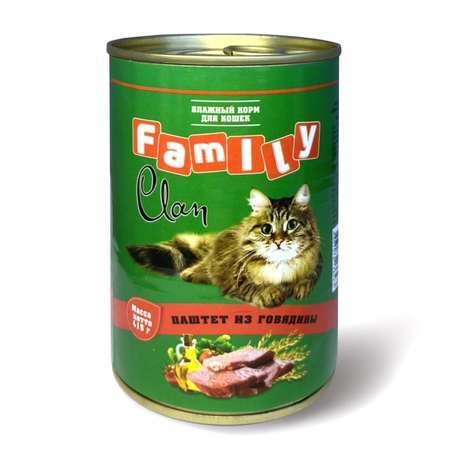 Корм для кошек Clan Family паштет из говядины 415г