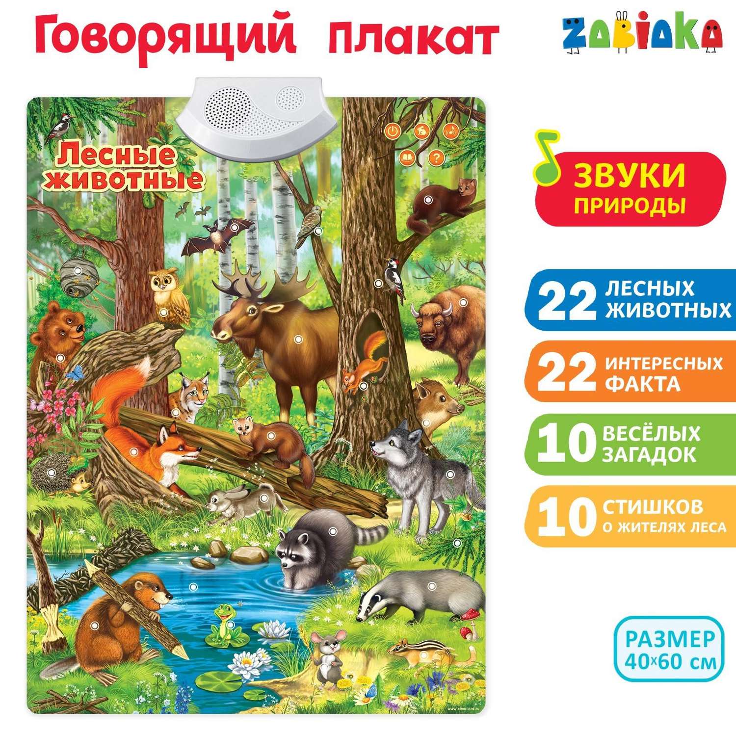 Говорящий плакат Zabiaka электронный «Лесные животные» работает от батареек - фото 1