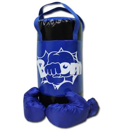Детский набор для бокса Belon familia груша с перчатками цвет синий и черный принт BOOM