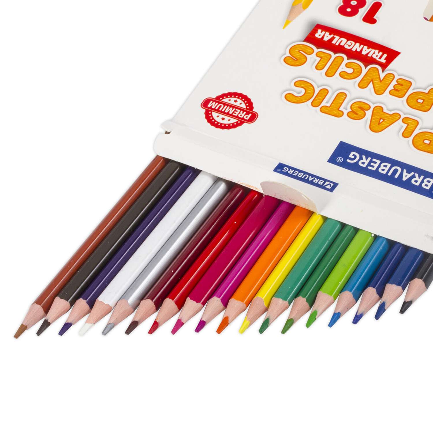 Карандаши цветные Brauberg пластиковые Premium 18 цветов трехгранные грифель мягкий - фото 8