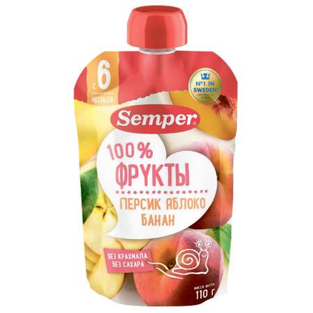 Пюре Semper фруктовое персик-яблоко-банан 110г с 6месяцев