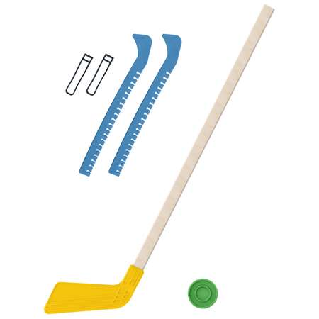 Набор для хоккея Задира Клюшка хоккейная детская жёлтая 80 см + шайба + Чехлы для коньков голубые