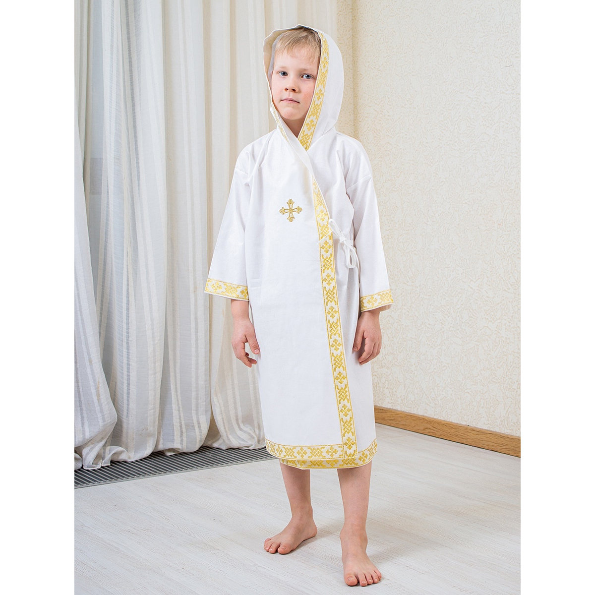 Крестильная рубашка Святополье 8004Золотистый 92-98 - фото 7