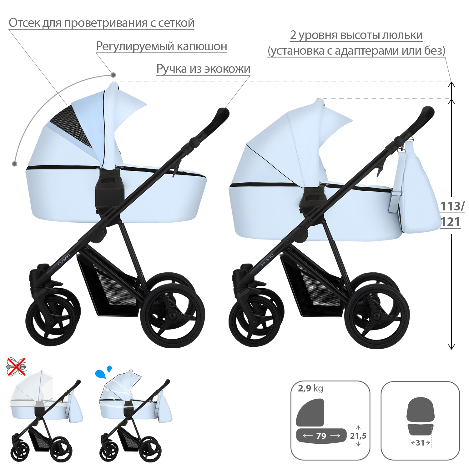 Коляска 2 в 1 Bebetto Flavio Pro - фото 2