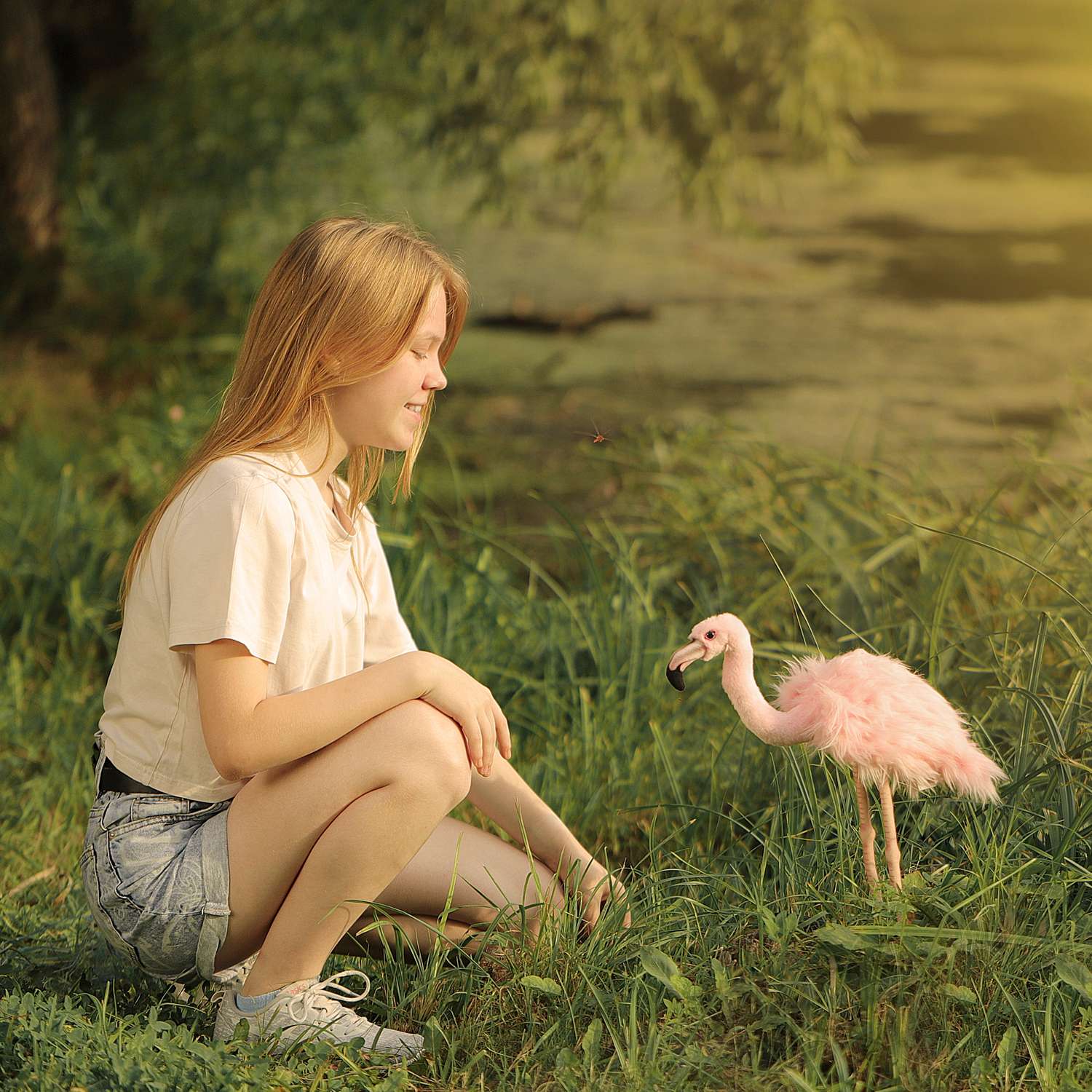 Реалистичная мягкая игрушка Hansa Розовый фламинго 38 см - фото 5