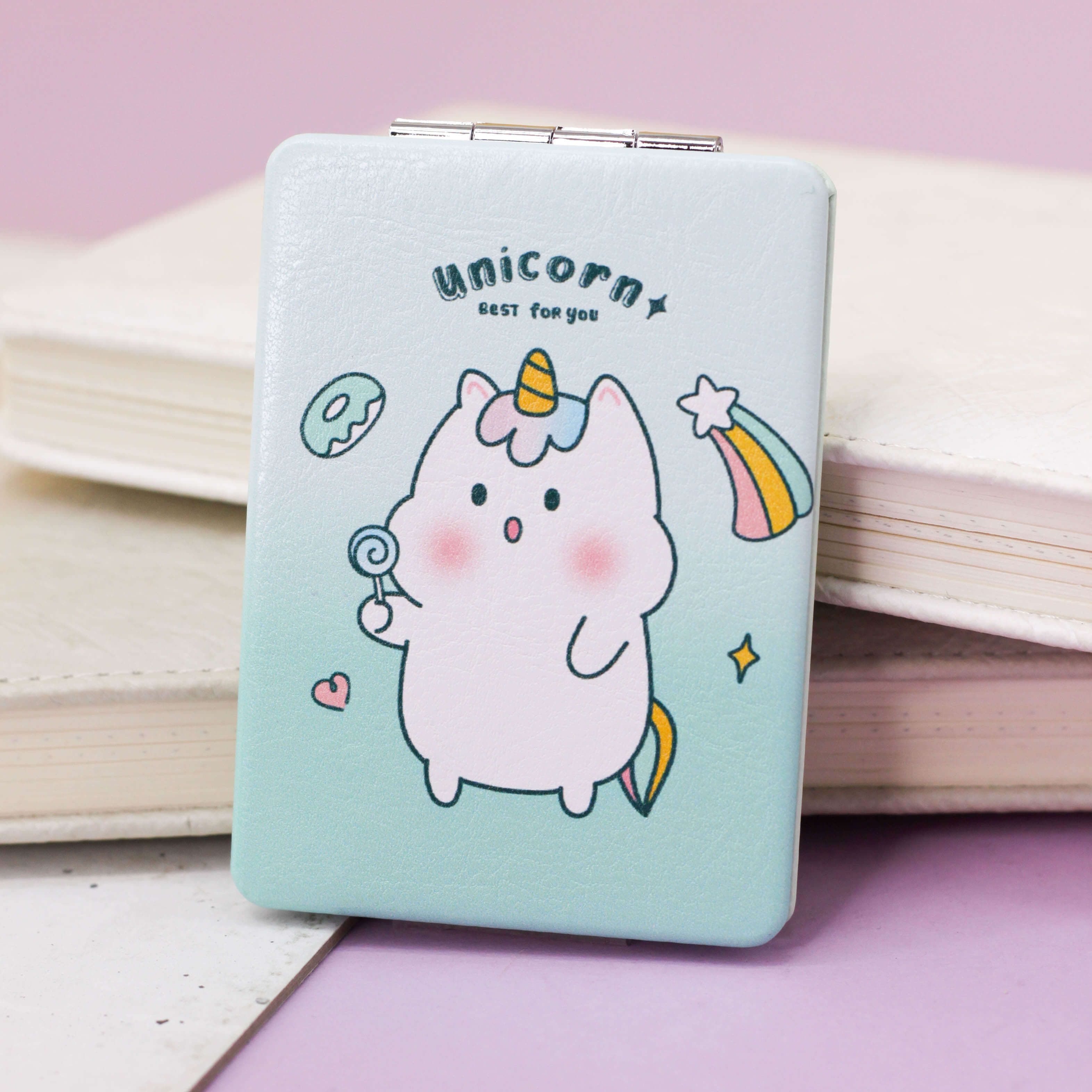 Зеркало карманное iLikeGift Cat-unicorn green с увеличением - фото 1