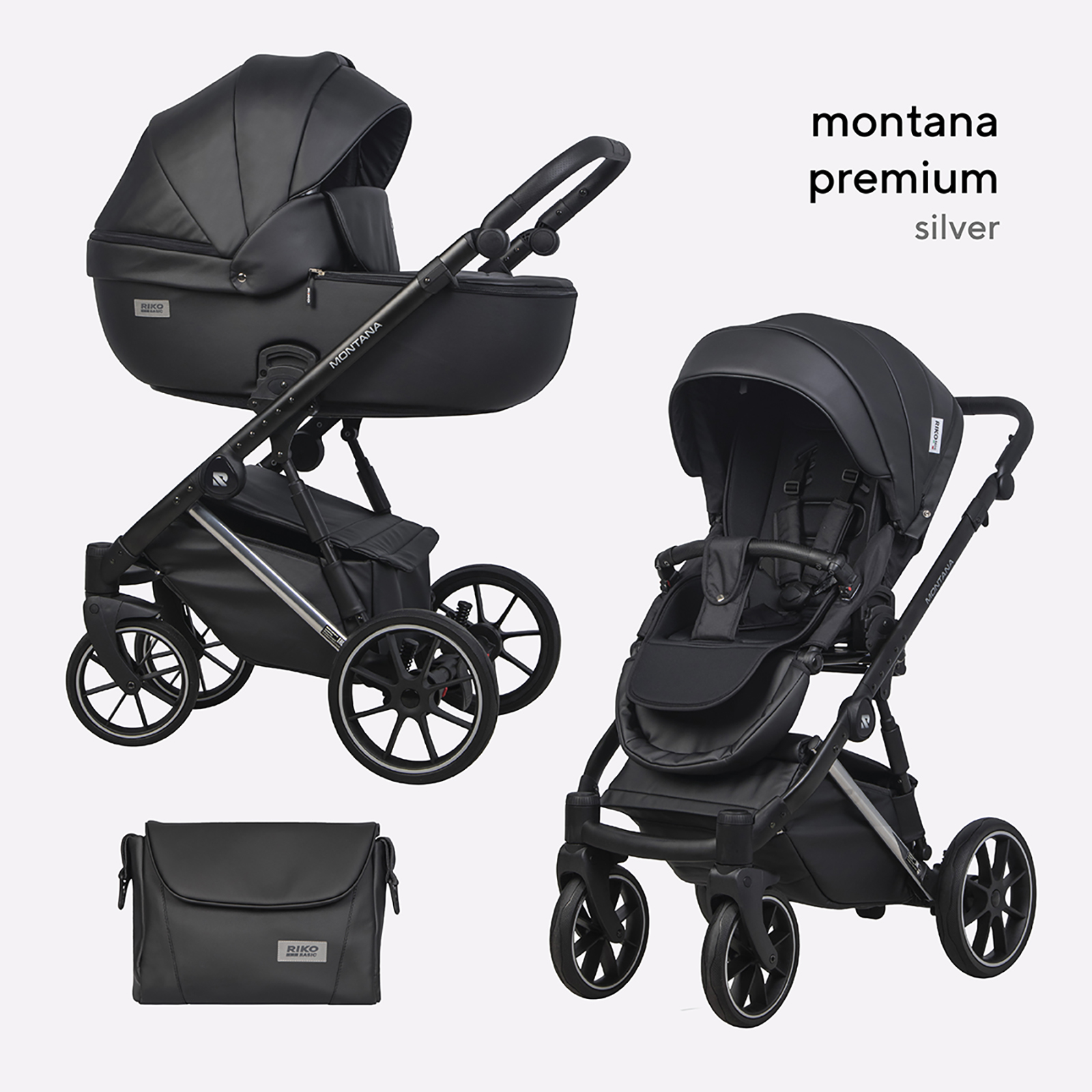 Коляска 2в1 Riko basic Montana Premium Silver 22 Black - фото 1