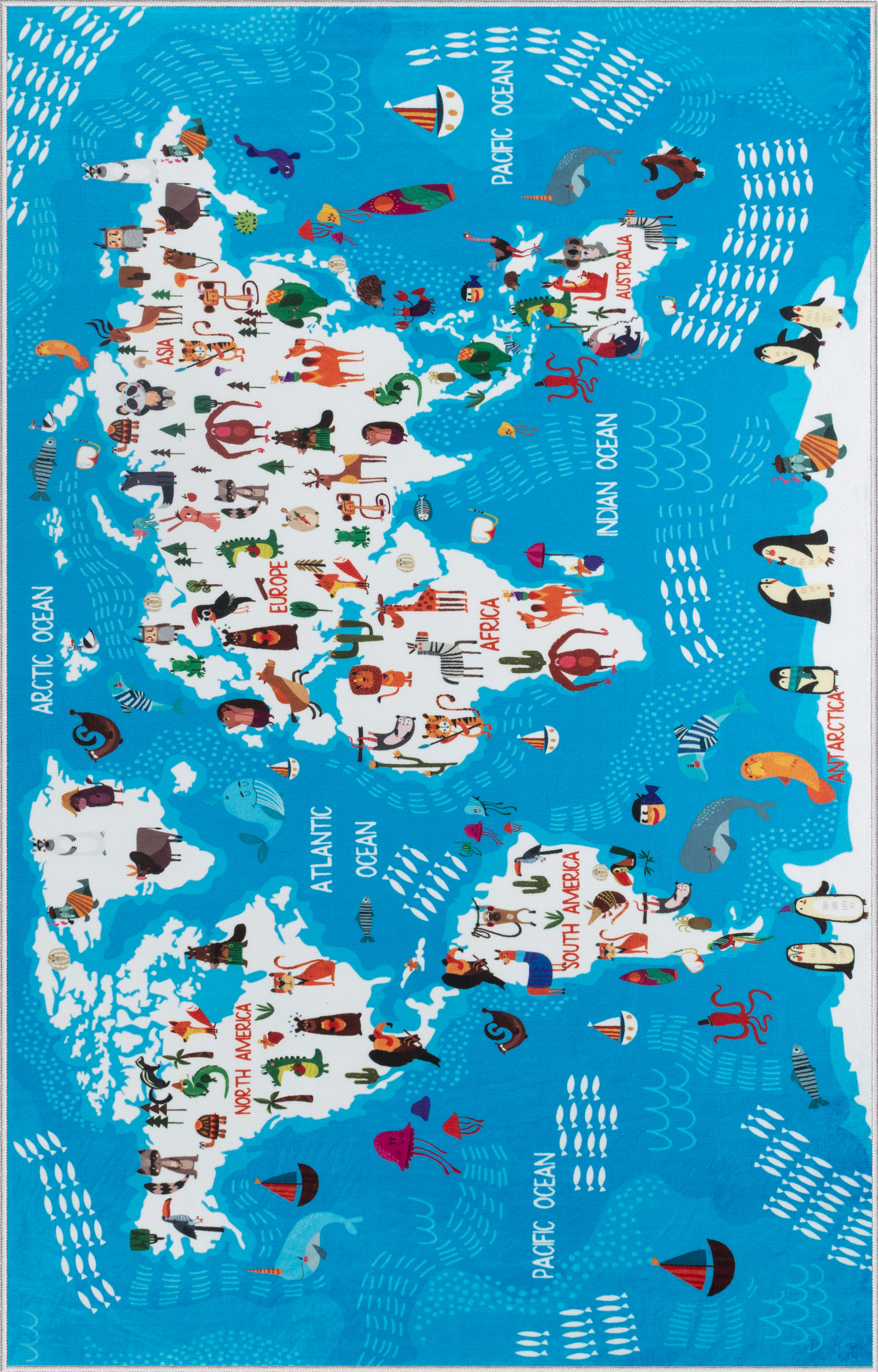 Ковер комнатный детский KOVRIKANA карта мира развивающий голубой океан 120см на 175см - фото 3