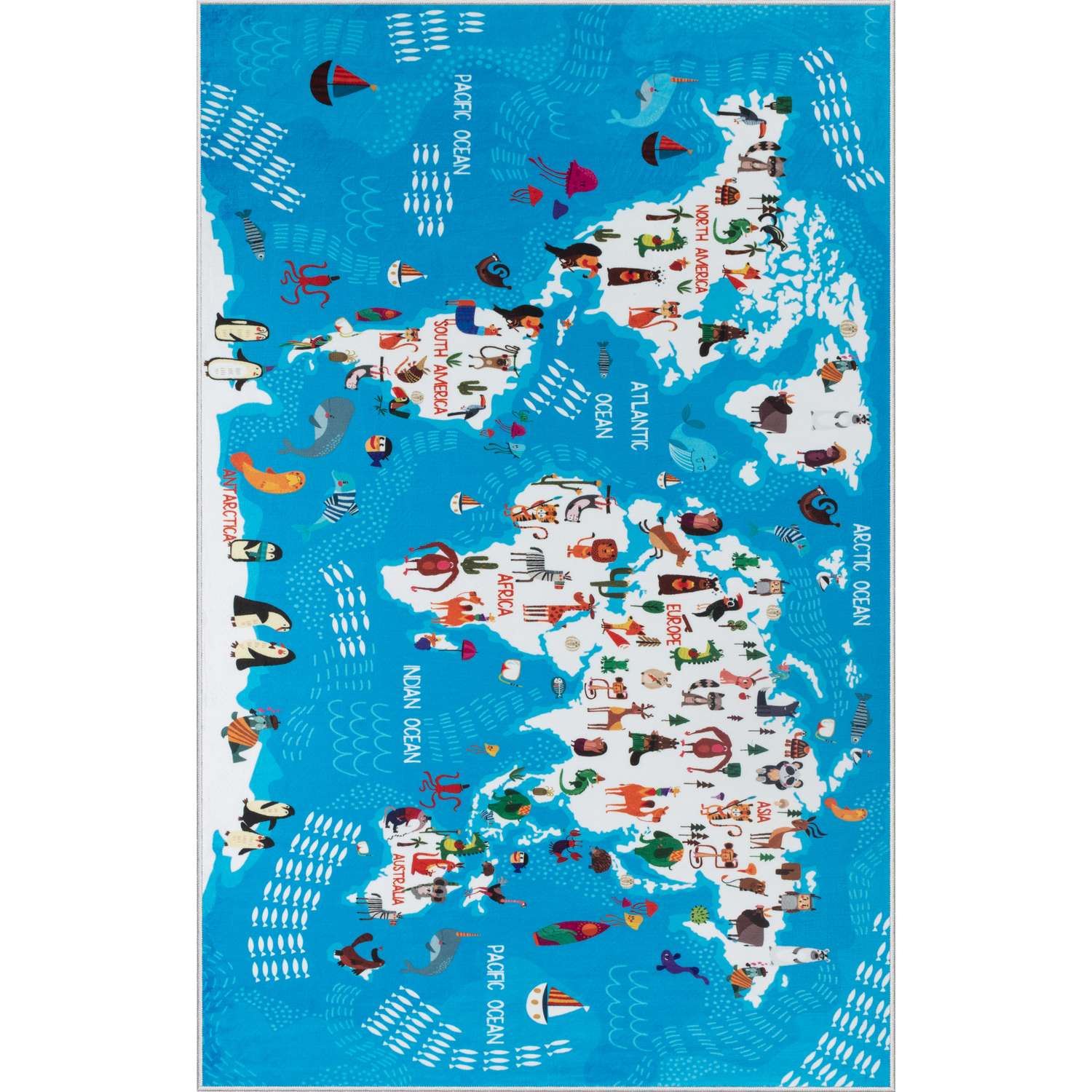 Ковер комнатный детский KOVRIKANA карта мира развивающий голубой океан 120см на 175см - фото 3