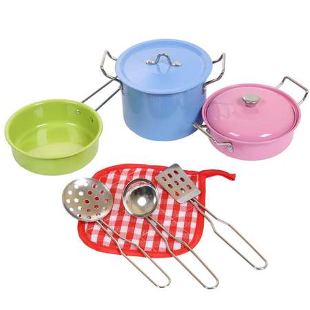 Игровой набор ABTOYS Посуда металлическая разноцветная 9 предметов