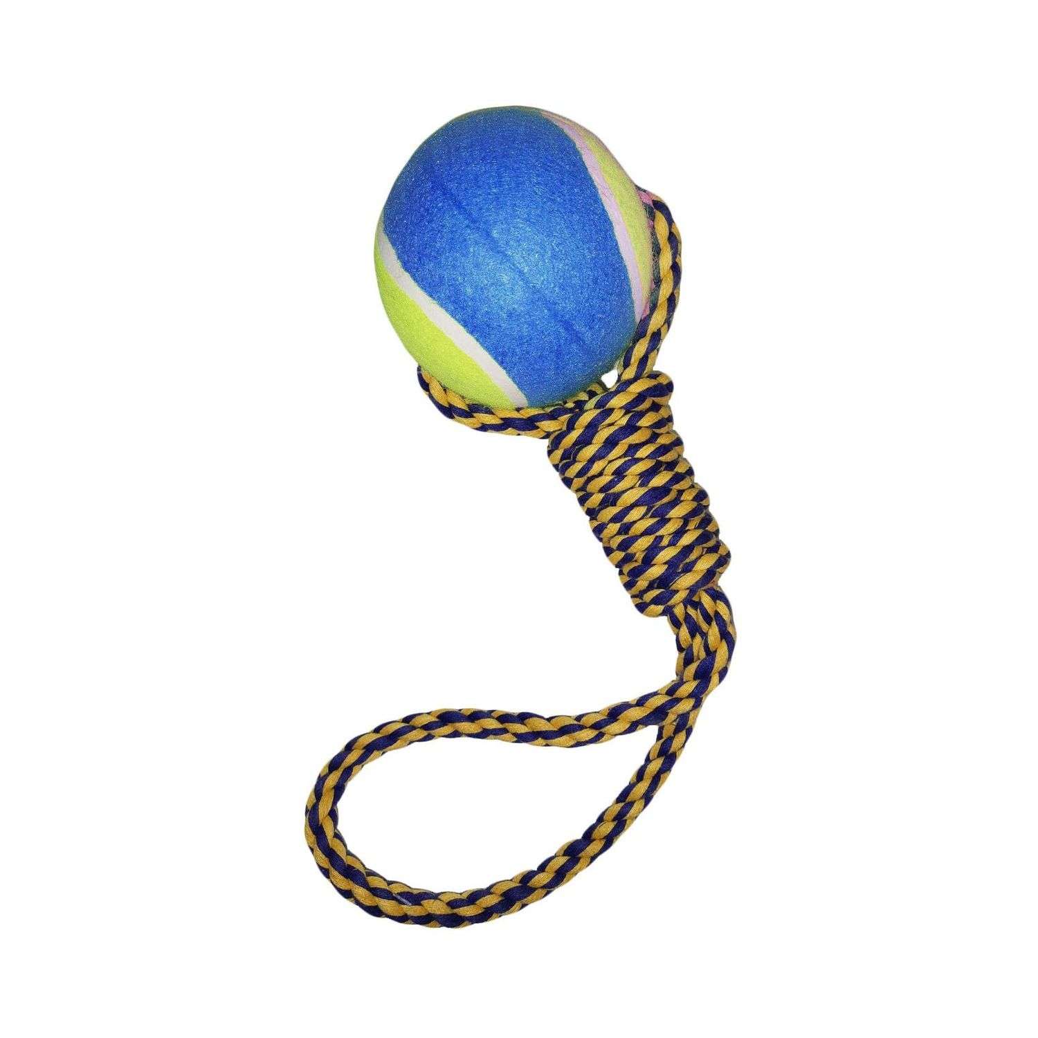Игрушка для собак Beroma желто-синий мяч на канате - фото 1