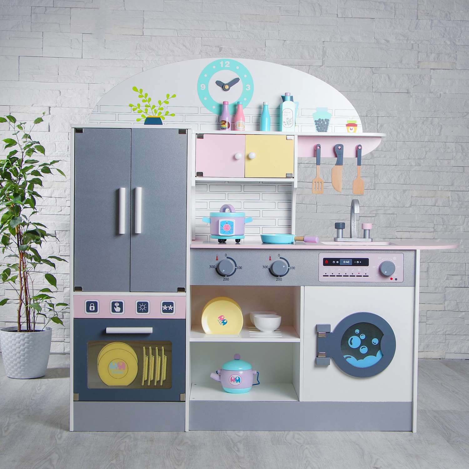 Игровой набор Sima-Land Кухонный модуль Счастье с деревянной посудой - фото 1