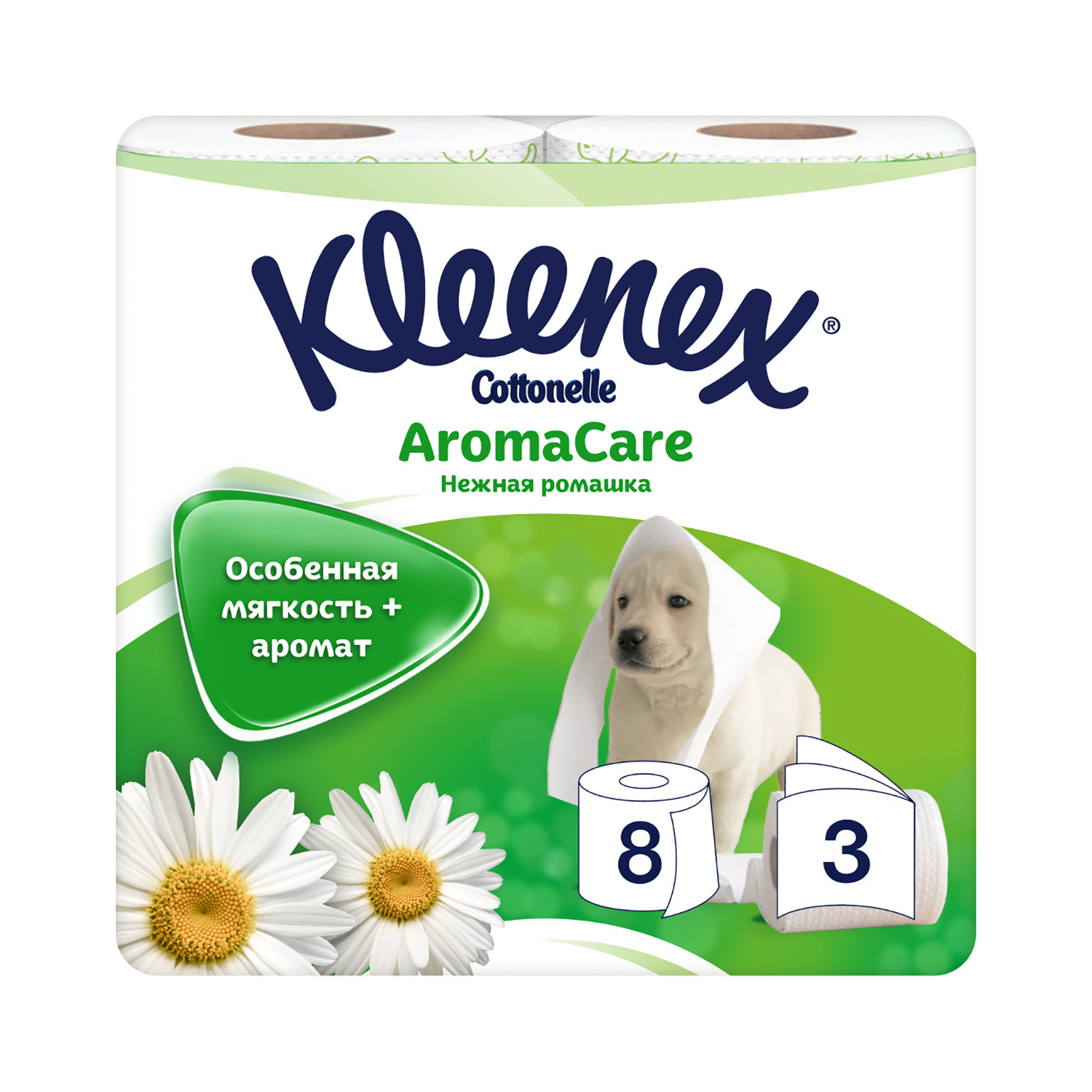 Туалетная бумага Kleenex Нежная ромашк 3 слоя 8 рулонов