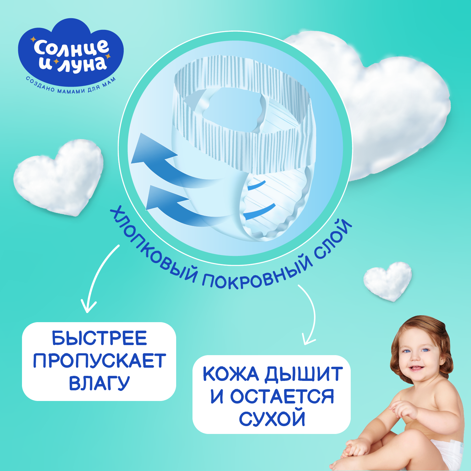 Трусики Солнце и луна одноразовые для детей 5/XL 13-20 кг mega-pack 50шт - фото 6