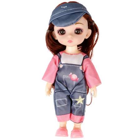 Кукла шарнирная 15 см 1TOY Alisa Kawaii mini с расчёской длинные темные волосы в серой кепке