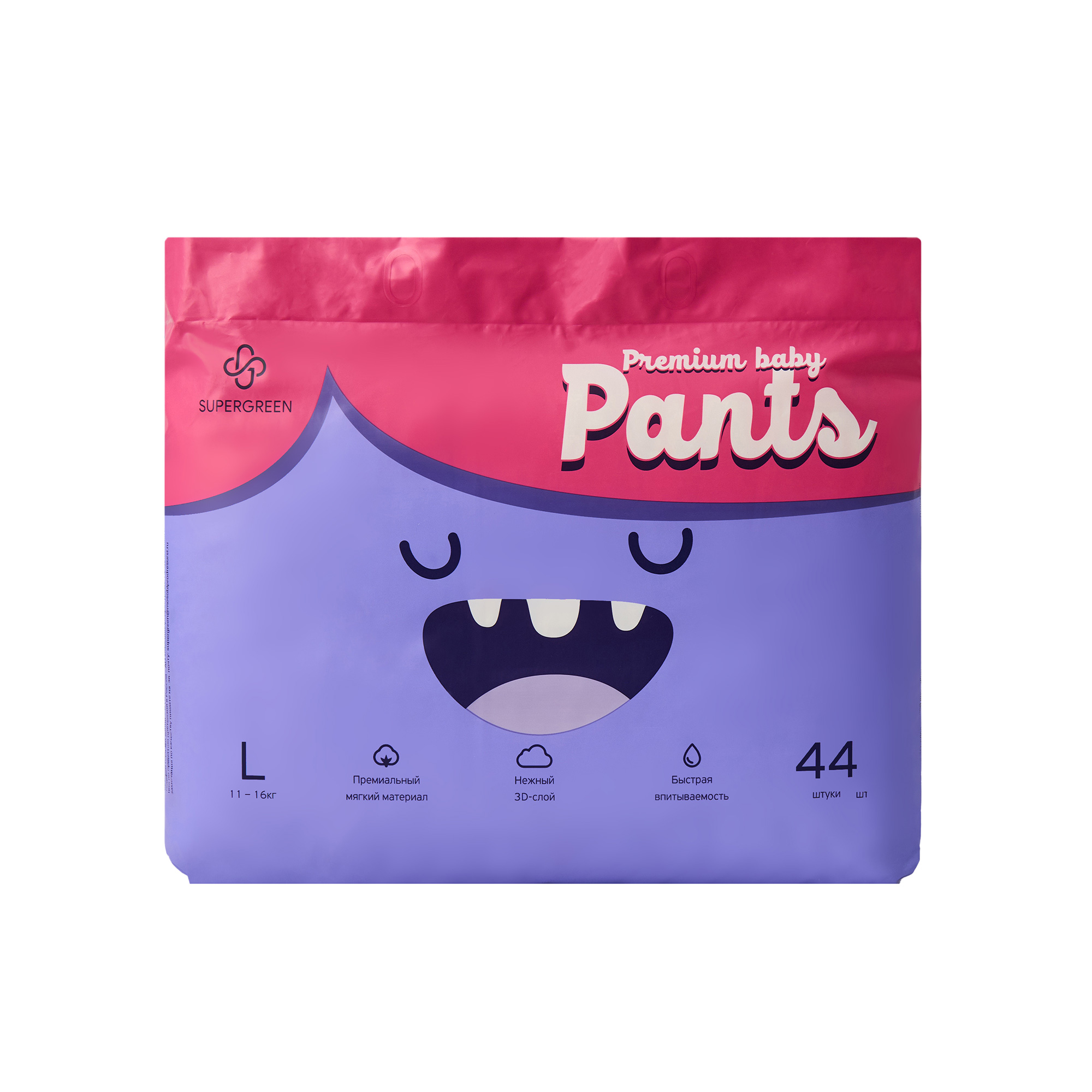 Подгузники-трусики SUPERGREEN Premium baby Pants размер L 11 - 16 кг 44 шт - фото 1