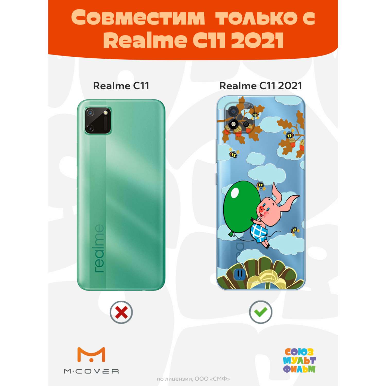 Силиконовый чехол Mcover для смартфона Realme C11 (2021) Союзмультфильм Пятачок с шариком - фото 4