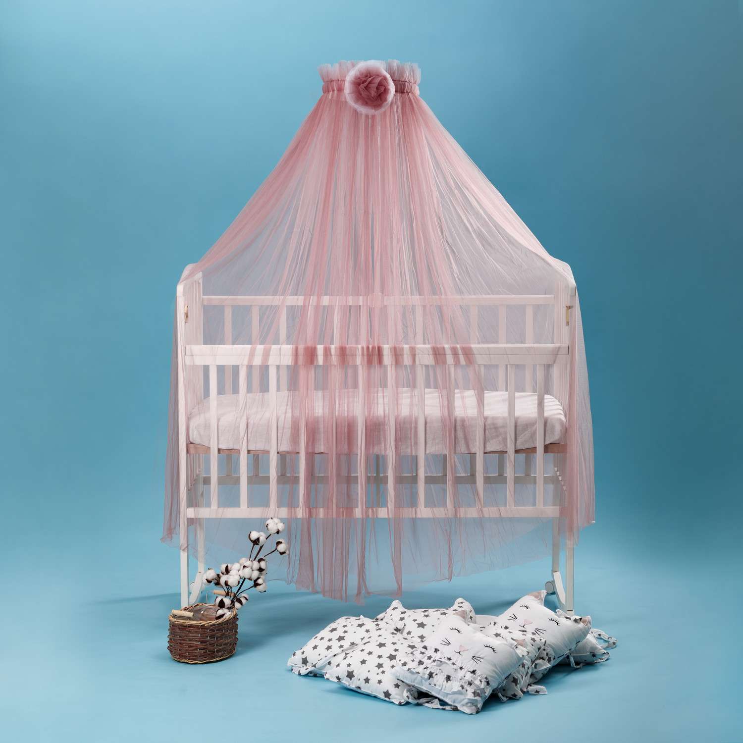 Набор для кроватки BABY STYLE балдахин розовый цветок и кронштейн - фото 1
