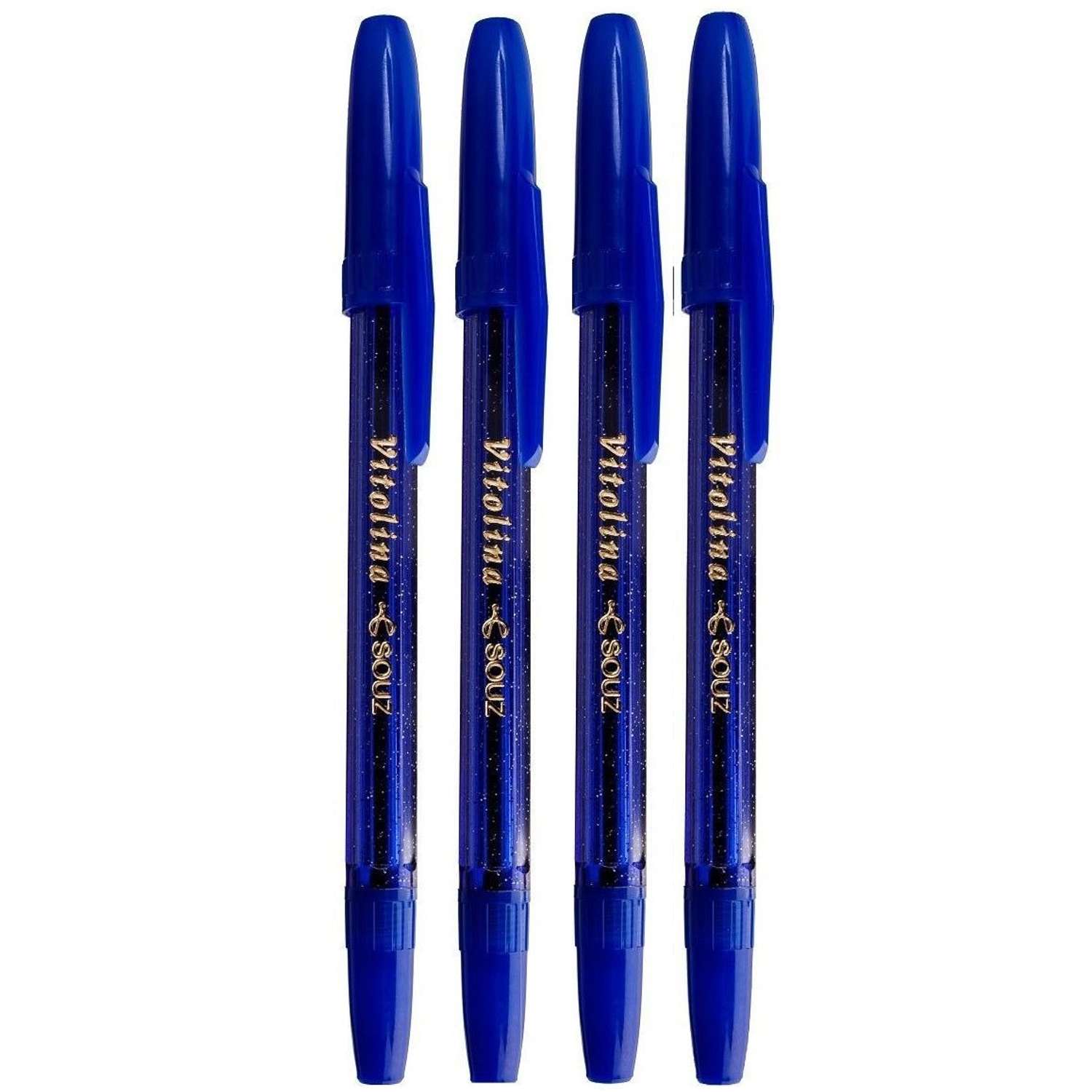 Ручка шариковая СОЮЗ Vitolina 4 шт синяя паста артикул KBPV-26-04Р в синем корпусе - фото 1