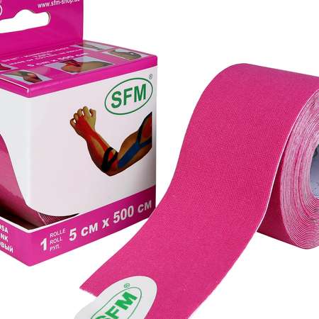 Кинезиотейп SFM Hospital Products Plaster на хлопковой основе 5х500 см розового цвета в диспенсере