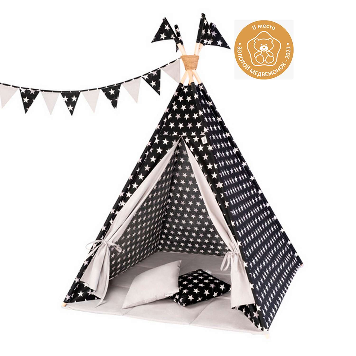 Детская игровая палатка вигвам Buklya Звезды цв. черный / серый - фото 2