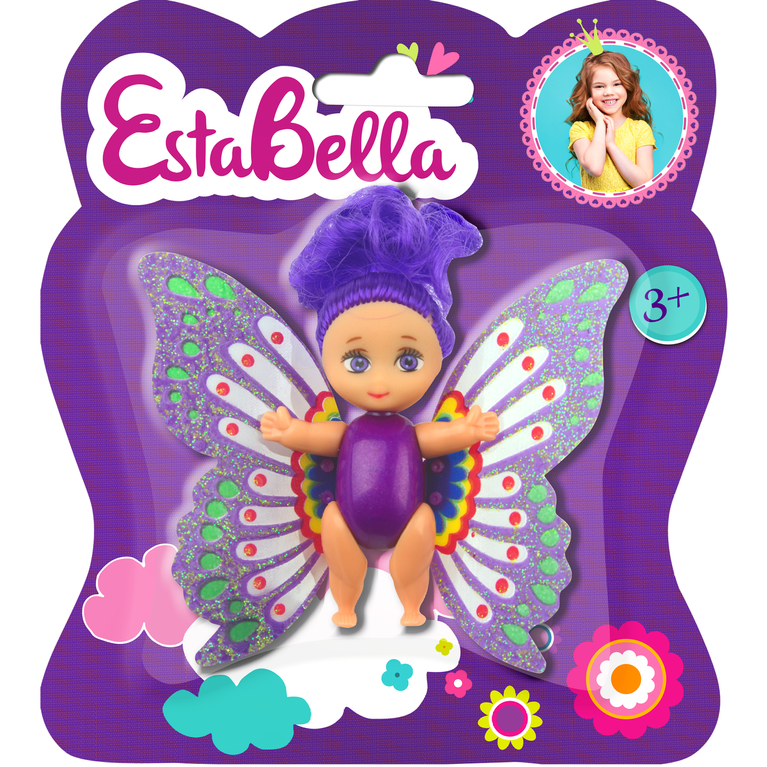 Мини кукла подвижная EstaBella Фея с машущими крылышками 7.5 см фиолетовая 89293 - фото 4