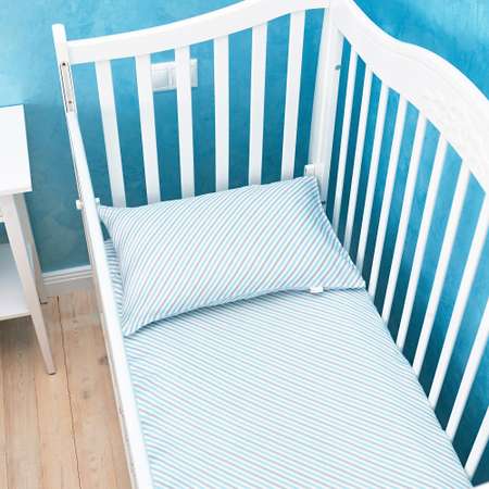 Простыня натяжная Adam Stork на резинке муслиновая для детской кроватки 60х120 Blue Stripes