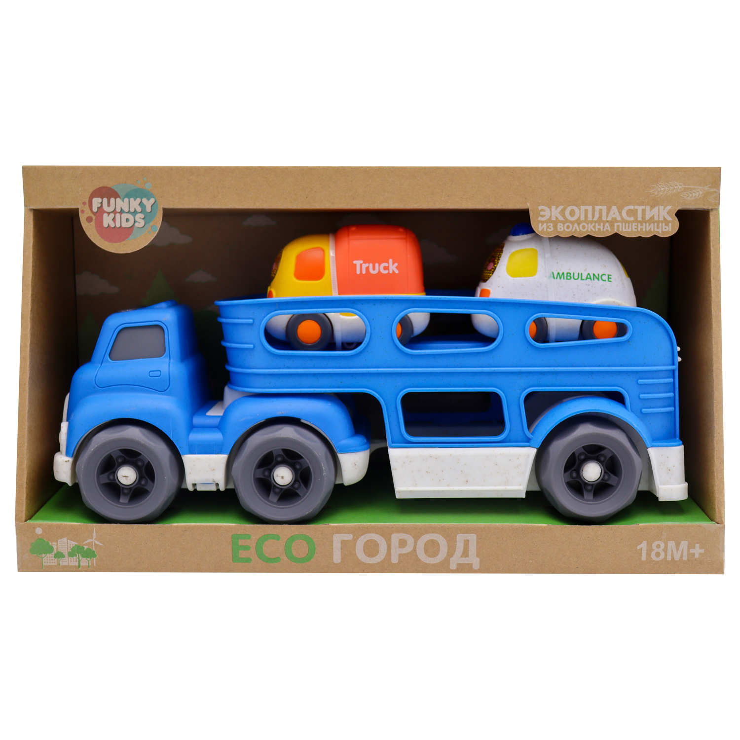 Игрушка Funky Toys Эко-машинка грузовик с 2 машинками Синий 30 см FT0416362