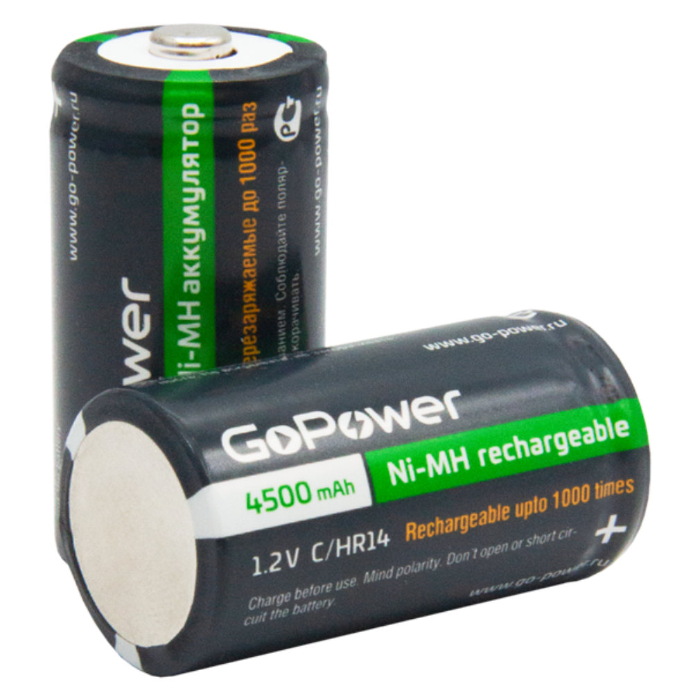 Аккумуляторные батарейки GoPower HR14 C BL2 NI-MH 4500mAh - фото 2