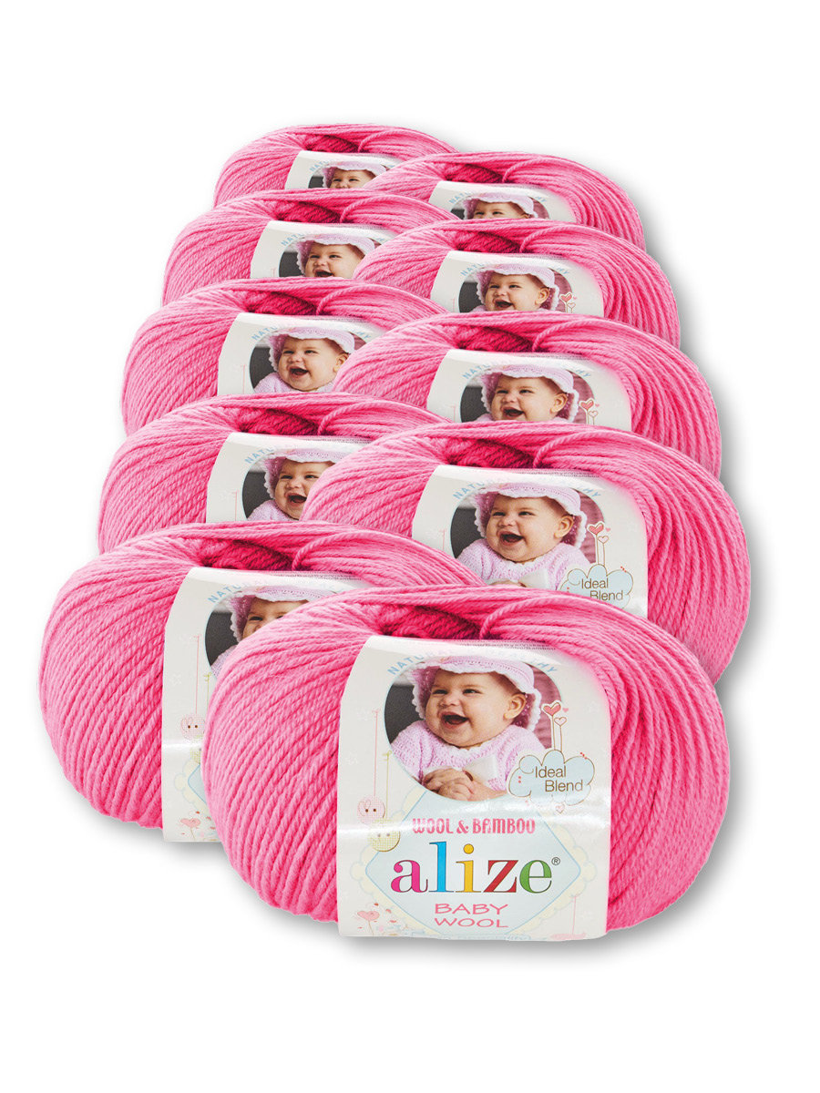Пряжа для вязания Alize baby wool бамбук шерсть акрил мягкая 50 гр 175 м 33 темно-розовый 10 мотков - фото 2