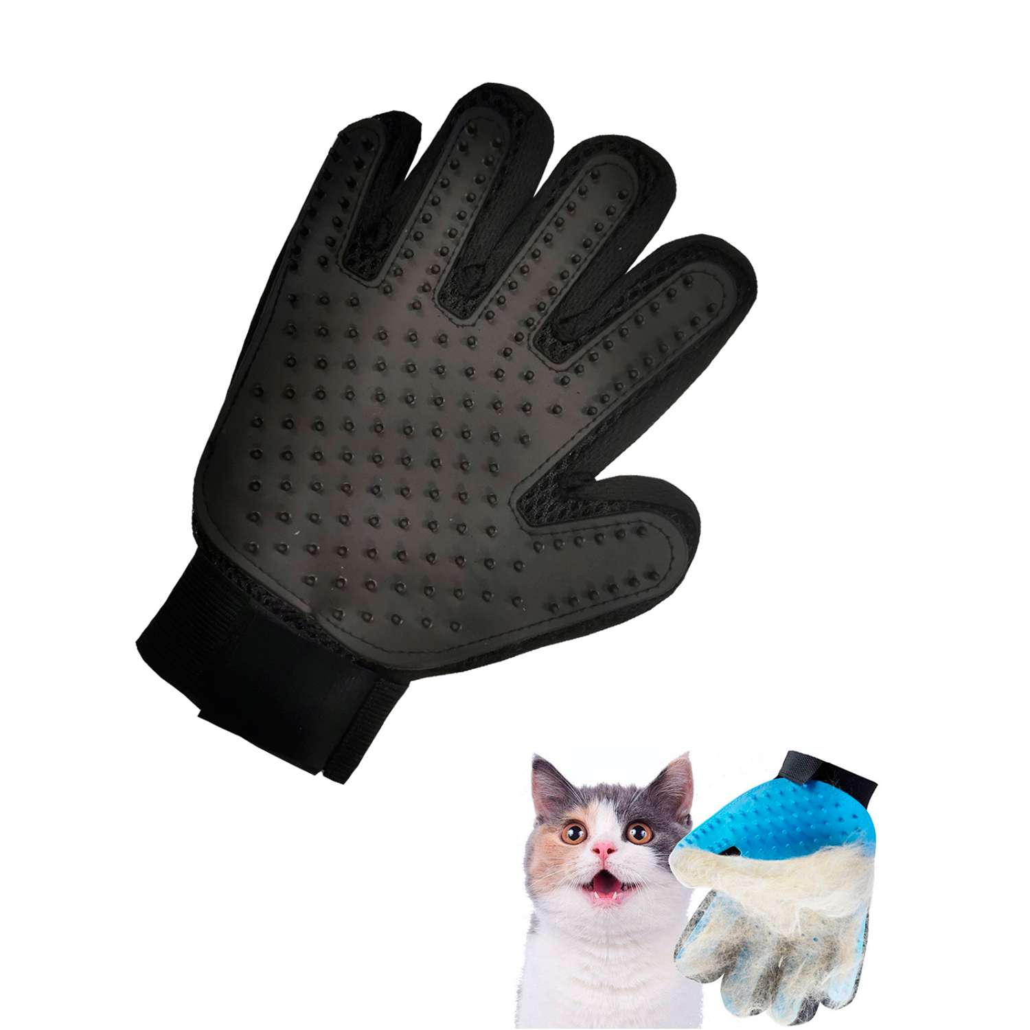 Перчатка для груминга Stefan массажная для вычесывания шерсти животных черная 23х17см - фото 2