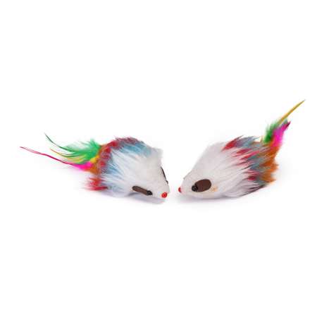 Игрушка для кошек Nobby Мышка с длинной шерсткой погремушкой и хвостиком из перьев 80121