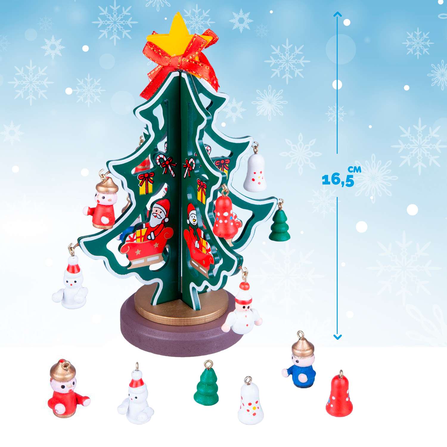 Набор для творчества BONDIBON Деревянная ёлочка 3D с игрушками высотой 16.5см - фото 6