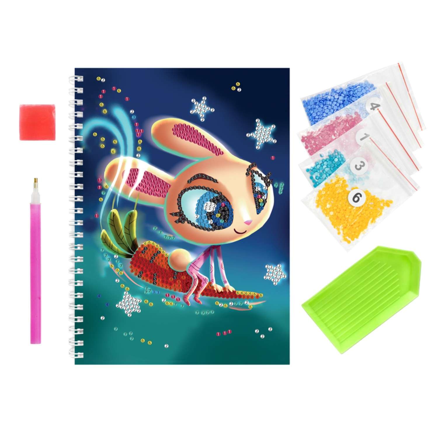 Алмазная мозайка Color Kit Тетрадь со стразами Кролик-Космонавт клетка 48 листов - фото 1