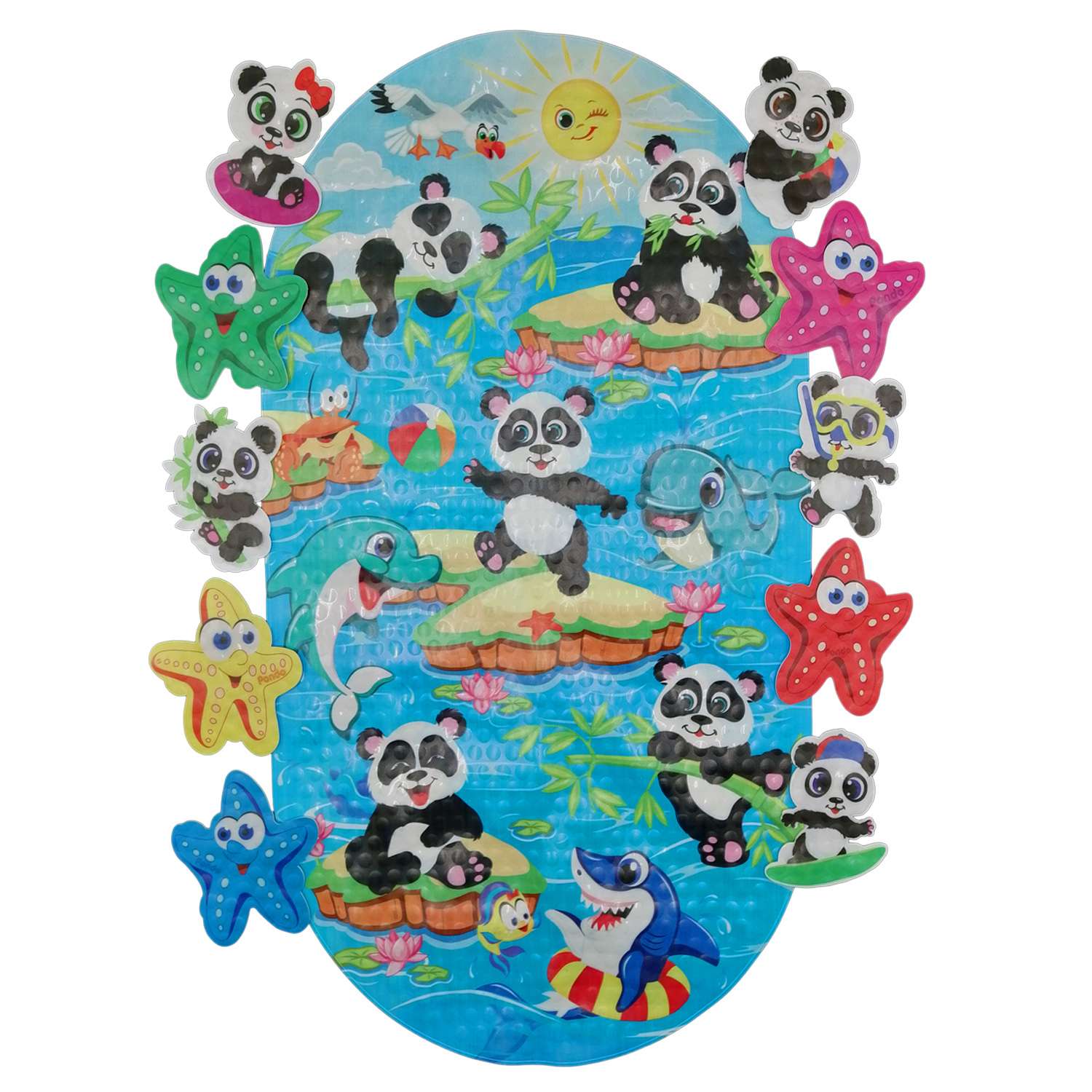Коврик для ванны PONDO Детский противоскользящий Купание с пандами и морскими звездочками - фото 1