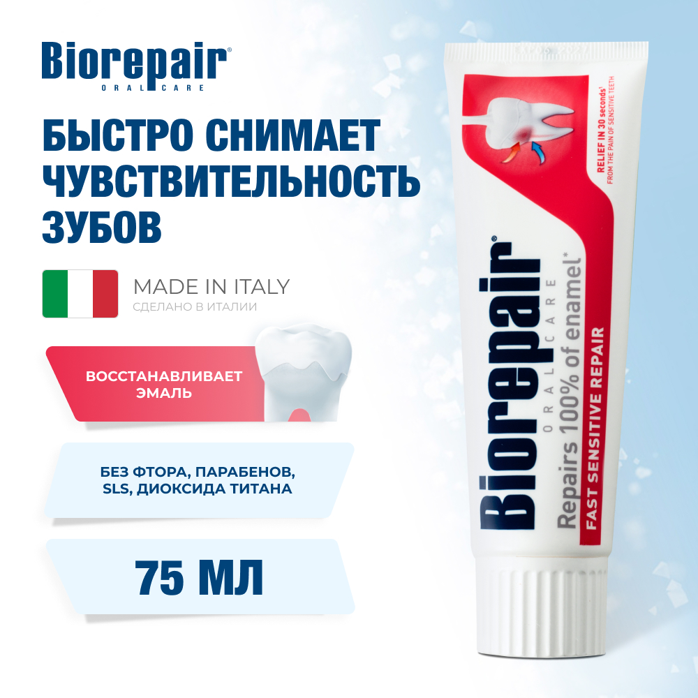 Зубная паста Biorepair Fast Sensitive Repair для чувствительных зубов 75 мл - фото 1