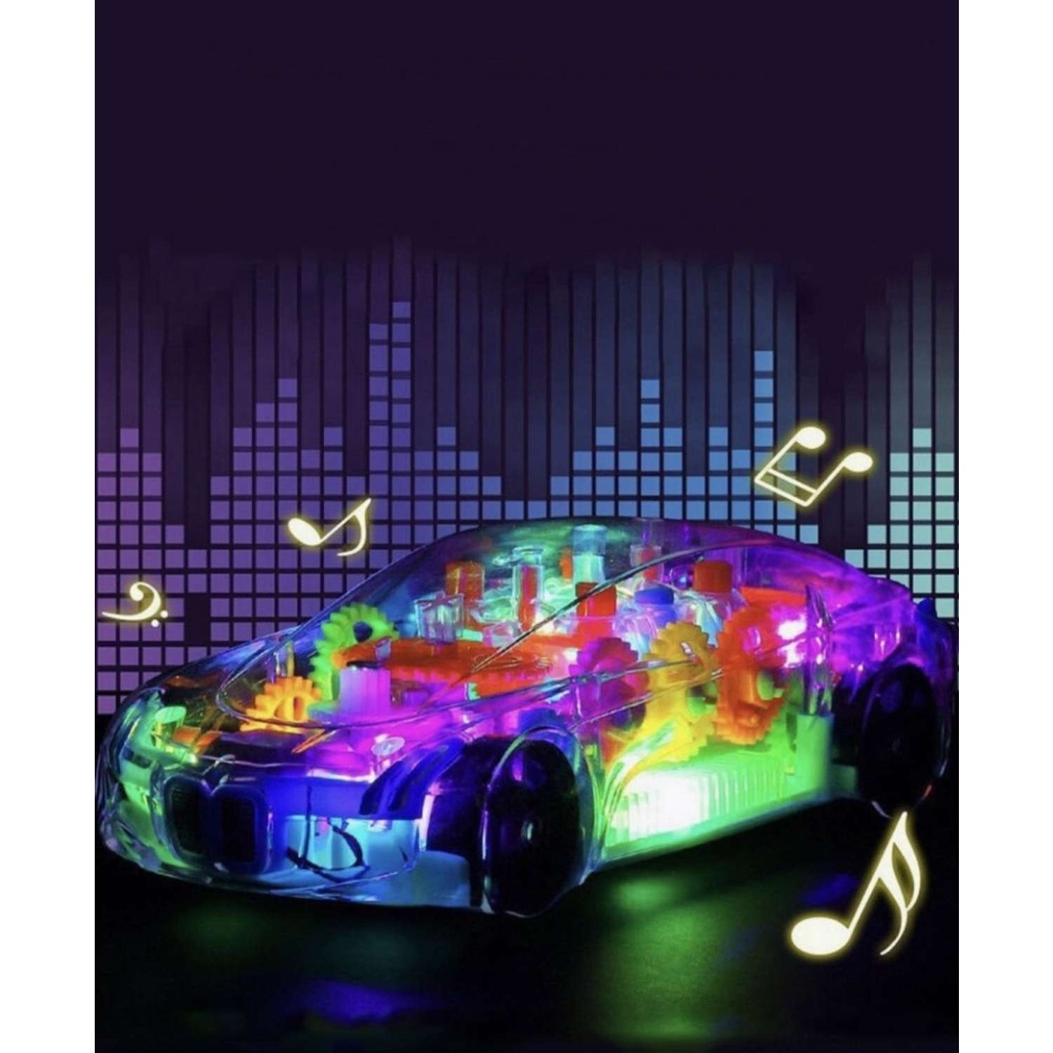 Машинка прозрачная BalaToys с шестеренками светящаяся МашинкаПрозр38848 - фото 5