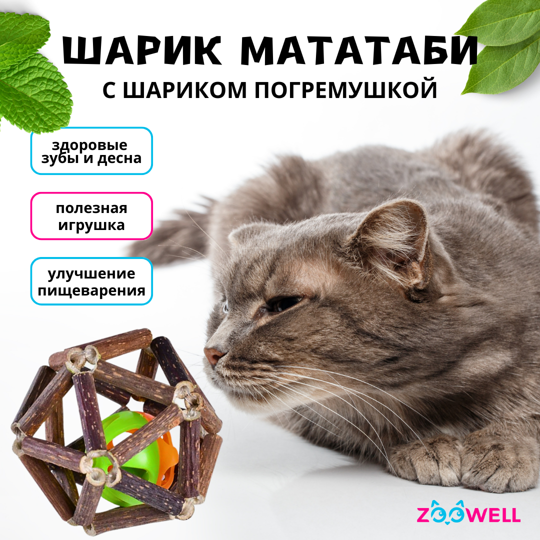 Игрушка для кошек ZDK ZooWell шар из палочек Мататаби для чистки зубов  7.5см купить по цене 282 ₽ с доставкой в Москве и России, отзывы, фото