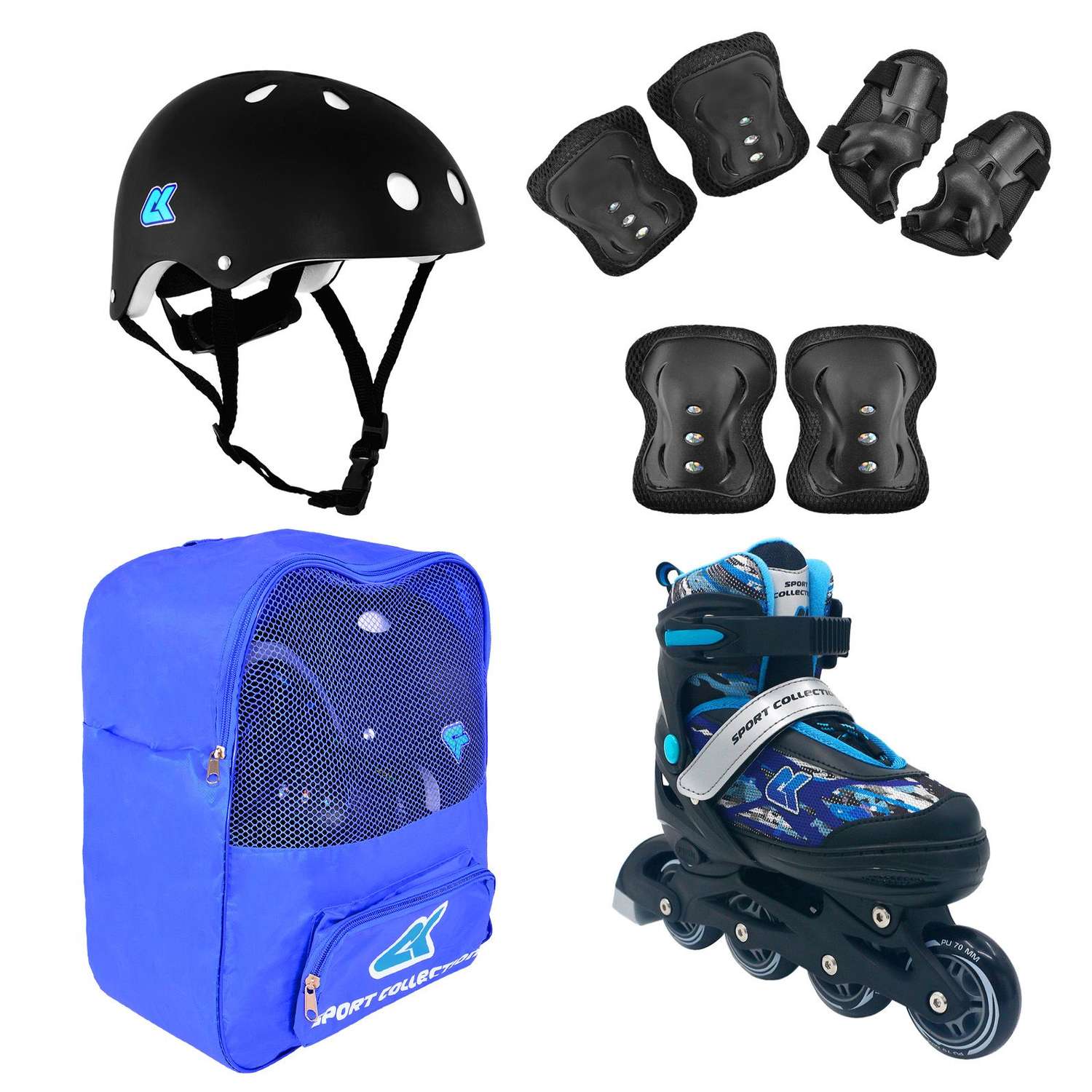 Набор роликовые коньки Sport Collection раздвижные Set Fantom Blue шлем и набор защиты в сумке размер M 33-36 - фото 1