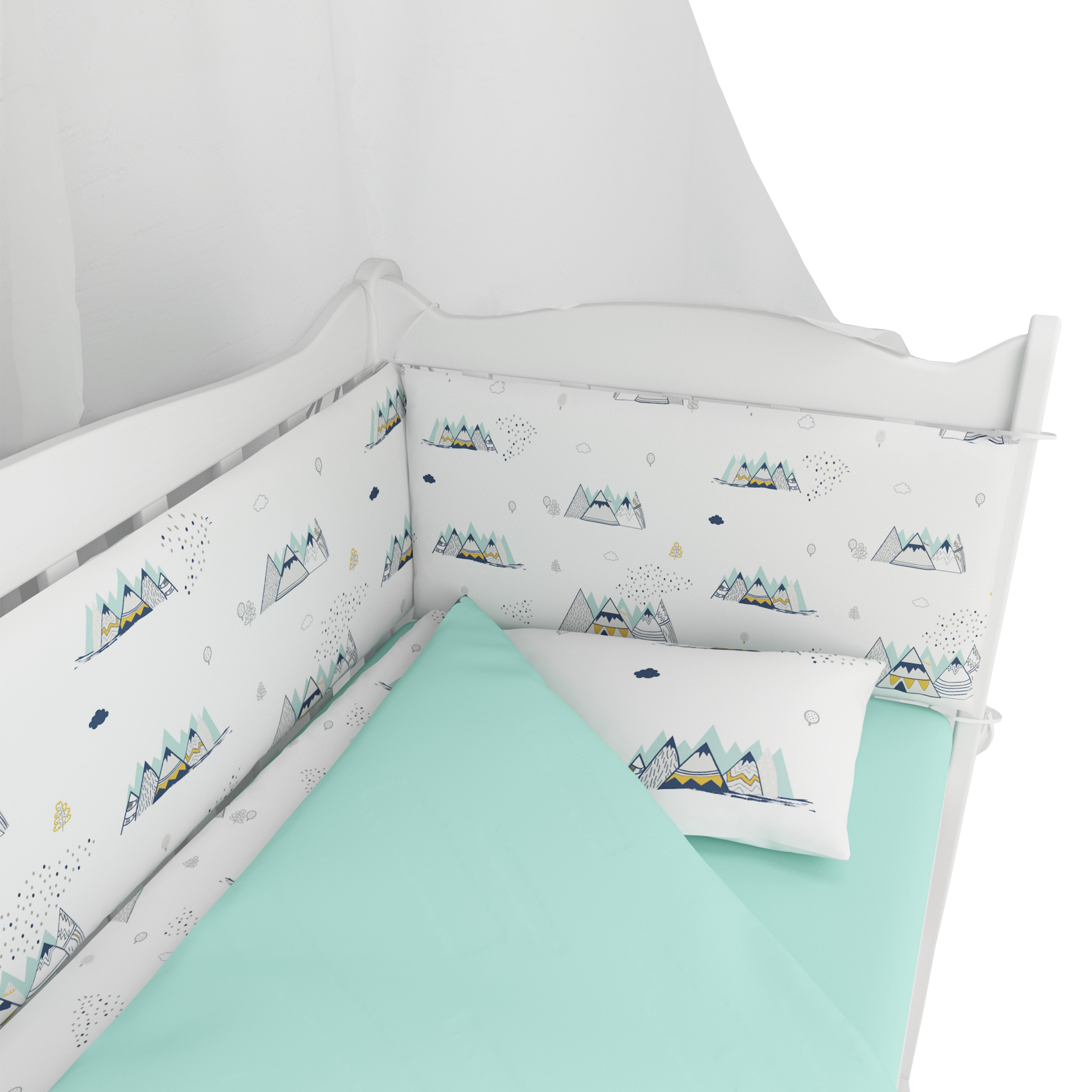 Борт в кроватку Amarobaby Горы 4элемента Белый-Мятный - фото 4