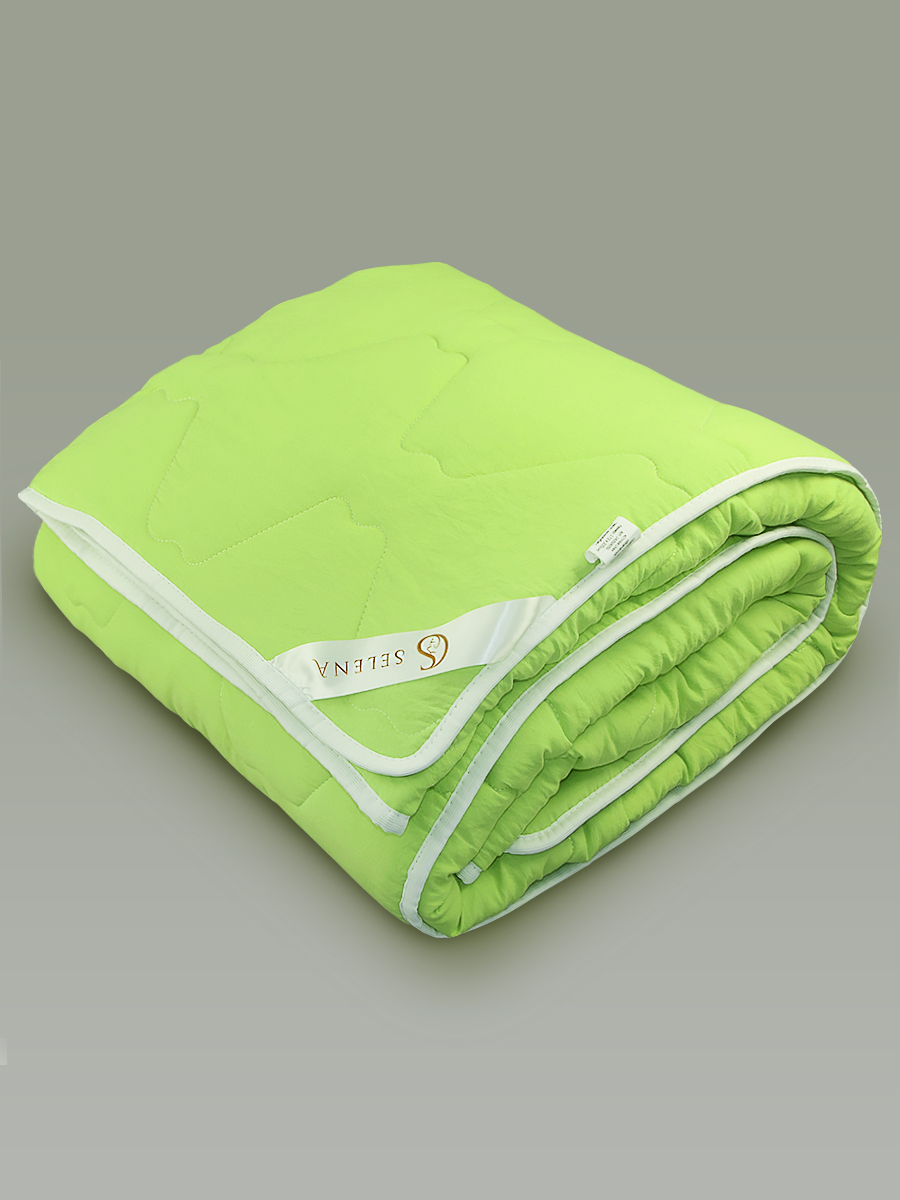 Одеяло Selena Crinkle line Евро 200х215 см с наполнителем Лебяжий пух зеленое - фото 1
