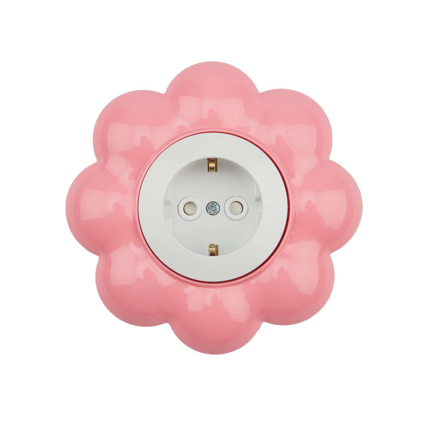 Розетка Kranz Happy «Цветок» с защитными шторками и заземлением бело-розовая - фото 1