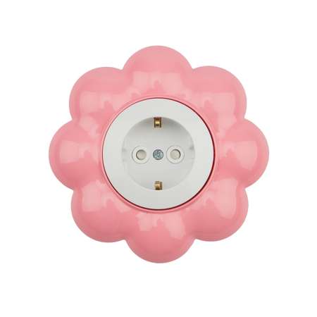 Розетка Kranz Happy «Цветок» с защитными шторками и заземлением бело-розовая