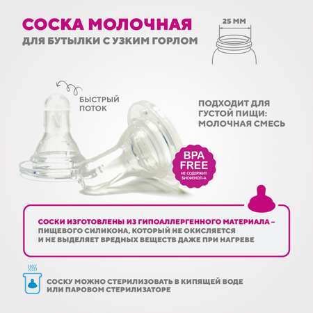 Соска молочная DinoRhino классической формы с быстрым потоком силикон 2шт